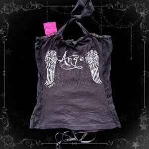 *BNWT & RARE* Demi Loon Angel Wings Halter Top Black Lace Up Corset Y2K S